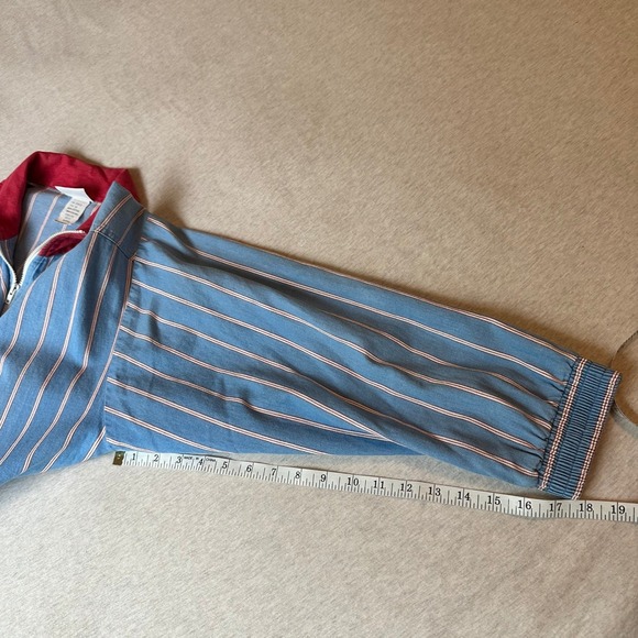 Koret City Blues Vintage 90s Striped Denim Bomber Jacket Blue Red White Medium - Picture 7 of 8